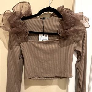 Zara Flare Long Sleeve Crop Top Size Small